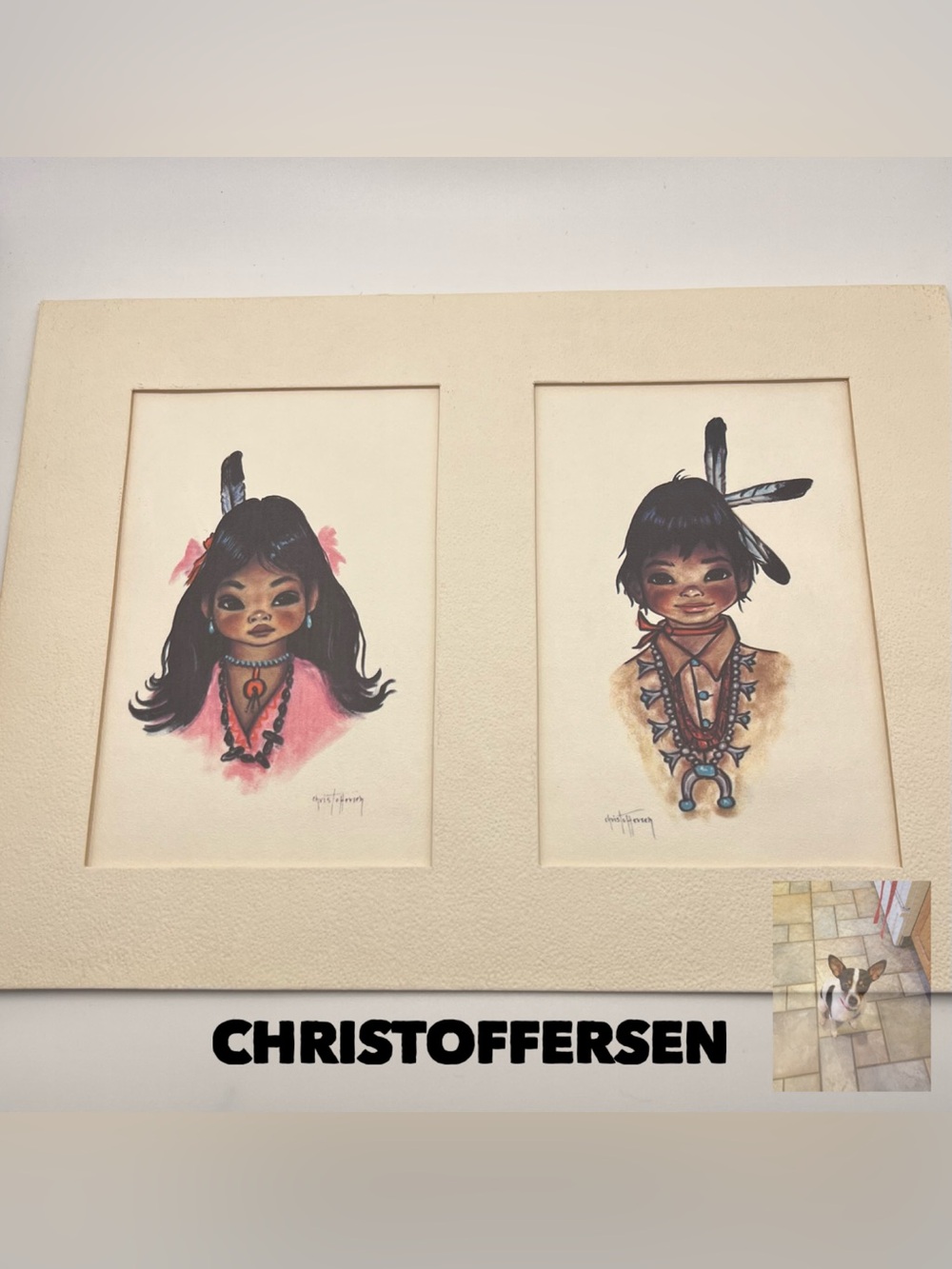 Vintage Christoffersen Native Boy And Girl Print